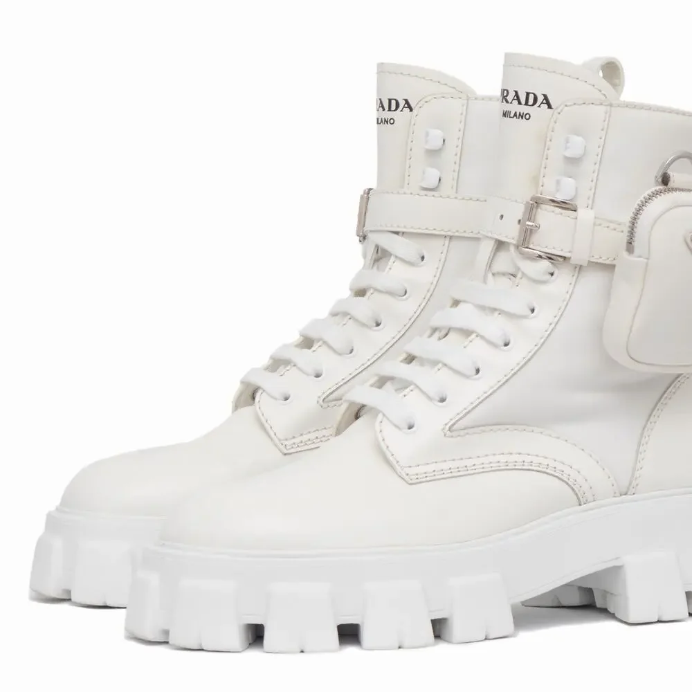 1.9k.$ Prada Men’s Monolith Pouch Combat Boots White Leather Nylon US 10.5 43.5
